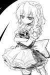  apron braid breasts closed_mouth collared_shirt commentary_request cowboy_shot crossed_arms expressionless izayoi_sakuya maid maid_apron maid_headdress oka_(bananashoe) puffy_short_sleeves puffy_sleeves shirt short_sleeves side_braid simple_background single_braid sketch skirt small_breasts thigh-highs touhou vest waist_apron white_background 