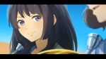  2girls black_hair brown_hair euphonium fuyuhino hibike!_euphonium highres instrument kousaka_reina long_hair looking_at_another multiple_girls open_mouth oumae_kumiko short_hair smile trumpet violet_eyes 