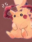  :3 animal_focus brown_background clouds colored_skin giant gigantamax hanabusaoekaki highres no_humans pikachu pokemon pokemon_(creature) red_clouds simple_background sitting solid_circle_eyes solo tail yellow_skin 