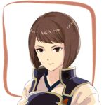  1boy armor brown_eyes brown_hair closed_mouth fire_emblem fire_emblem_fates hisame_(fire_emblem) japanese_armor japanese_clothes looking_at_viewer male_focus mwi-sun-net portrait solo swept_bangs white_background 