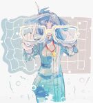  1girl breasts circle flcl glasses highres masumi-trombone medal ninamori_eri pastel_colors pov scene_reference square standing 