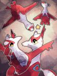  :o animal_focus artist_name colored_skin commentary_request floating flying hanabusaoekaki highres latias multicolored_skin no_humans pokemon pokemon_(creature) red_skin star_(symbol) sunburst two-tone_skin white_skin wings yellow_eyes 