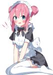  ! !! 1girl absurdres alternate_costume apron black_dress blue_eyes blush bocchi_the_rock! commentary_request double_bun dress enmaided frilled_dress frills gotoh_hitori hair_between_eyes hair_bun highres long_hair maid maid_apron maid_headdress open_mouth pink_hair simple_background solo suta0822 thigh-highs white_apron white_background white_thighhighs 