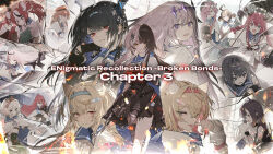  6+girls animal_ears artist_request blue_eyes cecilia_immergreen cloak commentary elizabeth_rose_bloodflame english_commentary english_text enigmatic_recollection fuwawa_abyssgard gigi_murin hair_ornament hakos_baelz highres hololive hololive_english irys_(hololive) koseki_bijou long_hair mococo_abyssgard mori_calliope multicolored_hair multiple_girls nerissa_ravencroft ninomae_ina'nis official_art open_mouth ouro_kronii panther_ears panther_girl raora_panthera red_eyes second-party_source shiori_novella smile streaked_hair takanashi_kiara virtual_youtuber white_cloak 