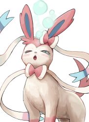  blue_eyes blush bubble commentary_request highres neoruru_illust no_humans pokemon pokemon_(creature) simple_background solo standing sylveon tears white_background yawning 