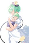  2girls baby carrying carrying_person closed_eyes closed_mouth dress english_commentary glasses green_hair hair_ornament hairclip hug linka_(xenoblade) multiple_girls pandoria_(xenoblade) pointy_ears puffy_short_sleeves puffy_sleeves short_hair short_sleeves simple_background stephanieh81080 tail white_background white_dress xenoblade_chronicles_(series) xenoblade_chronicles_3 xenoblade_chronicles_3:_future_redeemed 