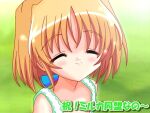  1girl closed_eyes dress eyelashes grass green_dress loli miruka orange_hair smile standing yami_to_boushi_to_hon_no_tabibito yokkun_k 