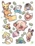  :d :o ^_^ animal_focus antennae beak bird blue_skin bow bowtie brown_fur chansey chinchou closed_eyes clover colored_skin commentary_request ditto eevee egg facial_mark floating flower_in_mouth four-leaf_clover green_skin hanabusaoekaki hat highres jirachi leaf natu no_humans oddish pikachu pink_skin pokemon pokemon_(creature) purple_skin red_bow red_bowtie sentret sleeping smile solid_oval_eyes star-shaped_pupils star_(symbol) symbol-shaped_pupils tail top_hat white_background white_skin wooper yellow_skin 