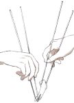  2others ambiguous_gender bone broken_bone chopsticks commentary_request fingernails hand_focus holding holding_bone holding_chopsticks monochrome multiple_others original out_of_frame shokugyo simple_background 