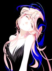  1girl bare_shoulders black_background black_dress black_veil blue_veil closed_eyes closed_mouth dress head_tilt long_hair nautika_(reverse:1999) pink_hair reverse:1999 single_tear solo strapless strapless_dress suguk two-tone_veil upper_body veil 
