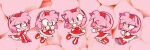  1girl amy_rose animal_ears animal_nose bad_link blush boots chibi closed_eyes closed_mouth dress furry furry_female gloves green_eyes hairband merry_bongbong multiple_views open_mouth pink_theme red_dress red_footwear red_hairband sitting smile sonic_(series) tail white_gloves 