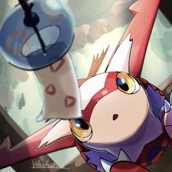  applecandy_prpr artist_name dragon highres latias no_humans open_mouth pokemon pokemon_(creature) pokemon_focus signature wind_chime wings yellow_eyes 