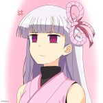 1girl black_eyes itai_no_wa_iya_nano_de_bougyoryoku_ni_kyokufuri_shitai_to_omoimasu kasumi_(bofuri) magenta_eyes pink_background pink_kimono white_hair