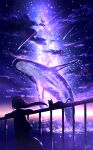  1girl animal cat clouds highres long_hair night night_sky ocean original outdoors scenery shooting_star signature sky skyrick9413 solo star_(sky) starry_sky whale 