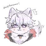  1boy animal_ears chibi commentary_request darias_silvah furry furry_male highres looking_at_viewer male_focus neck_fur orangedsmile pixela_destiny pixela_project sweat tail thai_commentary thai_text translation_request upper_body white_background wolf_boy wolf_ears wolf_tail 