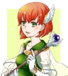  bob_cut cape elbow_gloves feather_hair_ornament feathers fire_emblem fire_emblem:_the_blazing_blade gloves green_eyes hair_ornament holding holding_staff leather leather_gloves priscilla_(fire_emblem) redhead staff usachu_now wing_hair_ornament winged_hair_ornament 