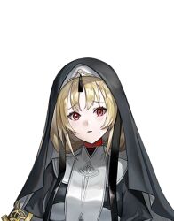  1girl another_eden another_eden_art_team black_dress blonde_hair breasts dress eleanor_(another_eden) juliet_sleeves large_breasts large_variant_set long_sleeves low_ponytail lowres nun nun_headdress official_art parted_lips ponytail puffy_sleeves raised_inner_eyebrows red_eyes sidelocks simple_background solo tachi-e third-party_source transparent_background upper_body variant_set 
