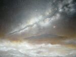  clouds fog galaxy mitzoka2001 mountain night night_sky no_humans original painting_(medium) sado_island scenery sky star_(sky) starry_sky traditional_media 