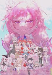  4boys 6+girls aglaea_(honkai:_star_rail) anaxa_(honkai:_star_rail) birthday_cake cake castorice_(honkai:_star_rail) cerydra_(honkai:_star_rail) chrysos_heirs_(honkai:_star_rail) cipher_(honkai:_star_rail) commentary_request cyrene_(demiurge)_(honkai:_star_rail) cyrene_(honkai:_star_rail) dan_heng_(honkai:_star_rail) dan_heng_(permansor_terrae)_(honkai:_star_rail) diamond-shaped_pupils diamond_(shape) english_commentary evernight_(honkai:_star_rail) flower food hair_flower hair_ornament highres honkai:_star_rail honkai_(series) hyacine_(honkai:_star_rail) hysilens_(honkai:_star_rail) little_ica_(honkai:_star_rail) long_hair looking_at_viewer march_7th_(honkai:_star_rail) march_7th_(preservation)_(honkai:_star_rail) mixed-language_commentary multicolored_hair multiple_boys multiple_girls mydei_(honkai:_star_rail) phainon_(honkai:_star_rail) pink_hair pointy_ears shion_0_12 smile stelle_(honkai:_star_rail) symbol-shaped_pupils trailblazer_(honkai:_star_rail) trianne_(honkai:_star_rail) tribbie_(honkai:_star_rail) trinnon_(honkai:_star_rail) two-tone_hair very_long_hair violet_eyes white_hair 
