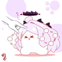  >_< 1other afterimage ahoge blue_archive blush chibi closed_eyes colored_shadow commentary_request disembodied_hand grey_hair hair_ornament hairclip halo highres hina_(blue_archive) horns kurukurumagical long_hair parted_bangs parted_lips shadow single_hair_intake solo_focus standing translation_request v-shaped_eyebrows very_long_hair white_background 