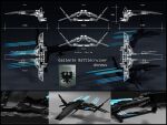  3d commentary concept_art cruiser_(eve_online) emblem eve_online gallente_federation_(eve_online) glint glowing highres military_vehicle multiple_views nivistigris no_humans original reference_sheet science_fiction spacecraft thrusters vehicle_focus 