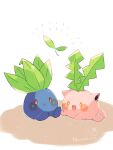  :d animal_focus artist_name blue_skin colored_skin commentary_request hanabusaoekaki highres hoppip leaf no_humans oddish pink_skin pokemon pokemon_(creature) red_eyes sitting smile solid_oval_eyes sprout white_background yellow_eyes 