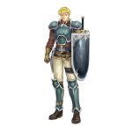  1boy armor blonde_hair brown_footwear fire_emblem fire_emblem:_the_blazing_blade fire_emblem_heroes harken_(fire_emblem) holding holding_shield shield shin_guards shoulder_armor solo sword weapon 