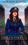  1girl aircraft airplane army artist_name black_necktie black_pants blue_eyes blue_headwear blue_jacket blue_sky brown_hair building buttons character_name clouds collared_shirt commentary copyright_name cowboy_shot derivative_work empress_theresa english_commentary hair_over_shoulder hat headset highres jacket long_hair long_sleeves looking_ahead making-of_available military_hat military_uniform nail_polish necktie outdoors pants parted_lips patch realistic red_lips red_nails road sasoes shirt sidewalk signature sky smile smoke solo sunrise teeth theresa_hartley uniform white_shirt 