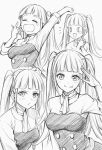  1girl :p ascot black_dress blunt_bangs blush blush_stickers breasts closed_eyes commentary dress expressions fire_emblem fire_emblem:_three_houses frown garreg_mach_monastery_uniform greyscale hilda_valentine_goneril large_buttons long_sleeves looking_at_viewer medium_breasts monochrome multiple_views open_mouth own_hands_together school_uniform shirt simple_background smile ten_(tenchan_man) tongue tongue_out triangle_mouth twintails upper_body white_background white_shirt yawning 