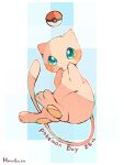  animal_focus artist_name blue_eyes colored_skin commentary_request floating hanabusaoekaki highres mew_(pokemon) no_humans pawpads pink_skin poke_ball pokemon pokemon_(creature) solo tail 