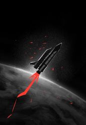  commentary earth_(planet) english_commentary greyscale highres hyeon_sonic monochrome no_humans planet rocket sonic_(series) sonic_generations sonic_x_shadow_generations sonic_x_shadow_generations:_dark_beginnings space space_shuttle spacecraft spot_color 