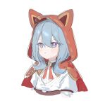  1girl absurdres ahoge animal_ears animal_hood blush capelet cropped_torso fake_animal_ears grey_hair griseo hair_between_eyes highres honkai_(series) honkai_impact_3rd hood hood_up hooded_capelet parted_lips puffy_short_sleeves puffy_sleeves red_capelet roena shirt short_sleeves simple_background sketch solo upper_body violet_eyes white_background white_shirt 