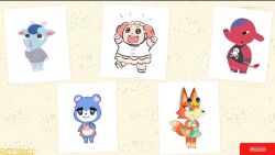  2girls 3boys animal_crossing animal_crossing:_new_horizons audie_(animal_crossing) basket bear bear_cub bear_girl bracelet commentary concept_art cyd_(animal_crossing) dom_(animal_crossing) elephant elephant_boy english_commentary eyewear_on_head furry furry_with_furry goat goat_boy goat_horns holding holding_basket horns jewelry judy_(animal_crossing) multiple_boys multiple_girls official_art sheep sheep_boy sheep_horns sherb_(animal_crossing) skull_print sparkling_eyes spiked_bracelet spikes sunglasses third-party_source wolf wolf_girl 