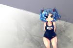  blue_eyes blue_hair hair_bobbles hair_ornament kawashiro_nitori key mano_(shampoohatter) name_tag one-piece_swimsuit school_swimsuit short_hair solo swimsuit touhou twintails 