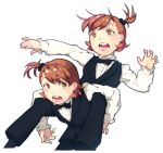  ekao formal futami_ami futami_mami hands idolmaster pant_suit siblings side_ponytail sisters suit tuxedo twins waistcoat 