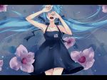  bad_id blue_hair dress flower hair_ribbon hatsune_miku jewelry long_hair natsuki0910 necklace open_mouth ribbon solo tears twintails very_long_hair vocaloid 