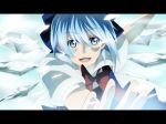  blue_eyes blue_hair cirno fake_screenshot foreshortening ice letterboxed open_mouth setsu short_sleeves solo touhou wings 
