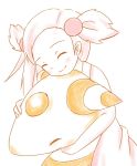  1girl ampharos artist_request blush closed_eyes hug mikan_(pokemon) pink_hair pokemon pokemon_(creature) pokemon_(game) pokemon_gsc 