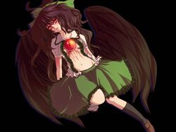  navel open_clothes open_shirt red_eyes reiuji_utsuho shirt solo touhou wings yuha_(yh-krm) 