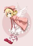  bloomers blush bow dress drill_hair green_eyes hair_bow highres hina_ichigo pantyhose rozen_maiden shiro-inu short_hair solo wings 