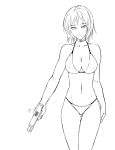  bikini choker gun handgun lineart monochrome motion_blur original short_hair swimsuit tamago_kake_gohan weapon 