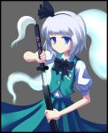  aichi_genjin blue_eyes ghost hairband katana konpaku_youmu myon short_hair short_sleeves simple_background sword touhou weapon 