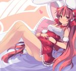  bed bunny_ears di_gi_charat highres legs pillow pink_hair rabbit_ears saiste sitting smile solo usada_hikaru 