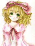  blush bow color_ink_(medium) green_eyes hair_ribbon head_tilt hina_ichigo lace ribbon rozen_maiden solo sugai traditional_media watercolor_(medium) 