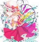  :q flandre_scarlet frills gloves hat highres macco paint_splatter red_eyes side_ponytail solo tongue touhou wings 