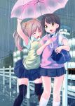 highres multiple_girls original rain school_uniform skirt sota sweater_vest thigh-highs thighhighs umbrella zettai_ryouiki 
