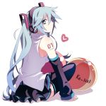  arm_support bad_id ball blue_eyes blue_hair detached_sleeves hatsune_miku headphones long_hair looking_back potchi simple_background sitting skirt solo thigh-highs thighhighs twintails vocaloid 