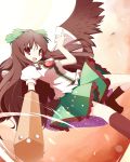  bow brown_hair hair_bow highres miko_machi red_eyes reiuji_utsuho solo touhou weapon wings 