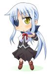  chibi cinque eyepatch kunai long_hair mahou_shoujo_lyrical_nanoha mahou_shoujo_lyrical_nanoha_strikers numbers_(nanoha) payot ponytail silver_hair skirt solo tsukishima_makoto very_long_hair weapon yellow_eyes 