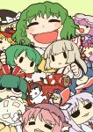  :&lt; =_= aki_minoriko animal_ears antennae ascot blonde_hair blush_stickers bow buck_teeth bunny_ears chibi closed_eyes food fox_tail fruit fujiwara_no_mokou grapes green_hair hair_bow hair_ribbon happy hat head_wings kagiyama_hina kazami_yuuka kirisame_marisa lyrica_prismriver multiple_tails mystia_lorelei o3o open_mouth patchouli_knowledge pink_hair plaid plaid_skirt rabbit_ears reisen_udongein_inaba ribbon saigyouji_yuyuko skirt smile solid_circle_eyes suspenders tail touhou ume_(noraneko) white_hair witch_hat wriggle_nightbug yagokoro yakumo_ran yakumo_yukari |_| 